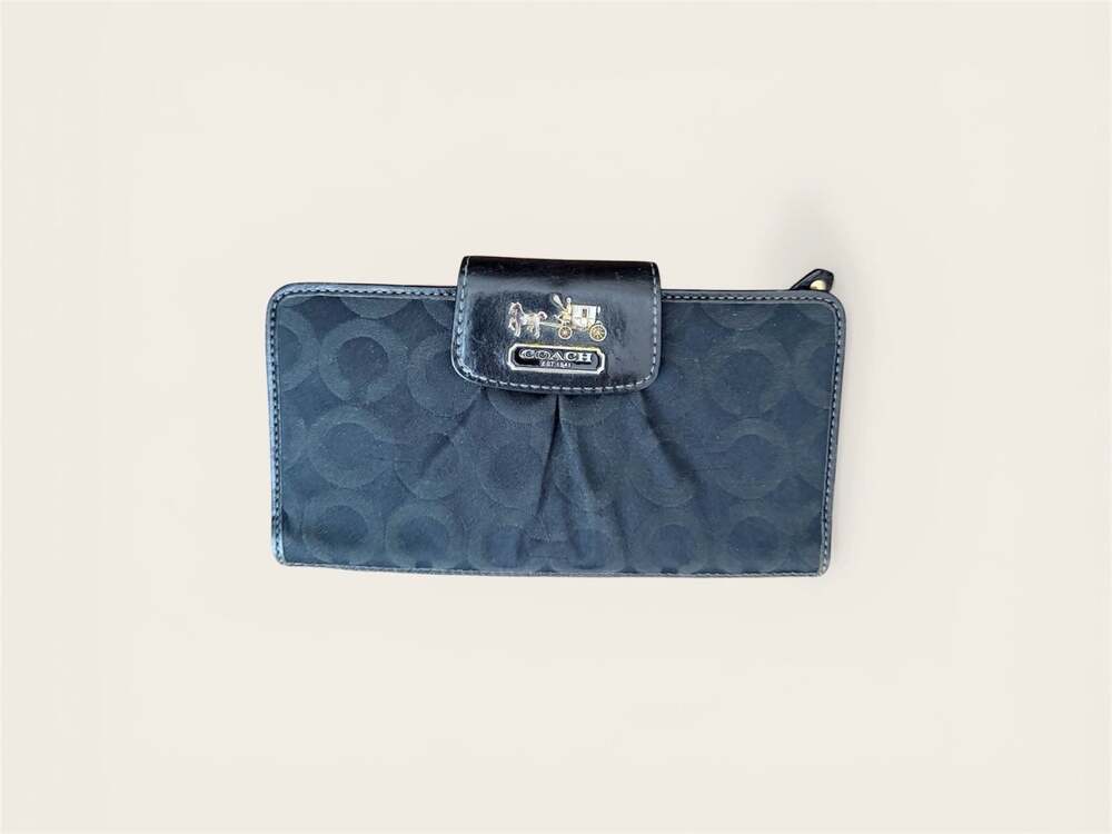 Coach Madison Op Art Slim Envelope Wallet Black Jacquard Pink Leather